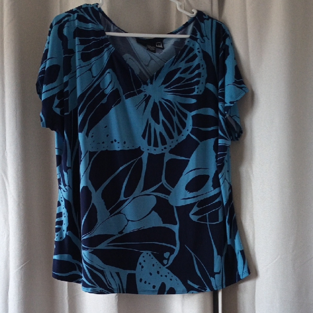 Antthony Teal and Navy Butterfly Blouse